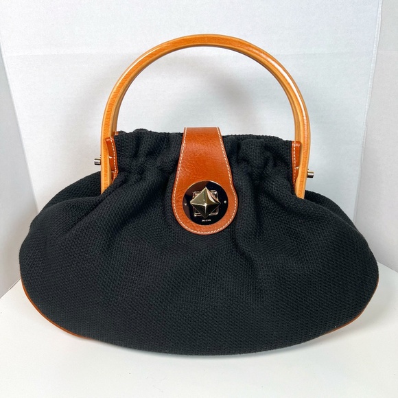 kate spade Handbags - Kate Spade | Black Cotton Bag with Leather Trim and Wood Handles